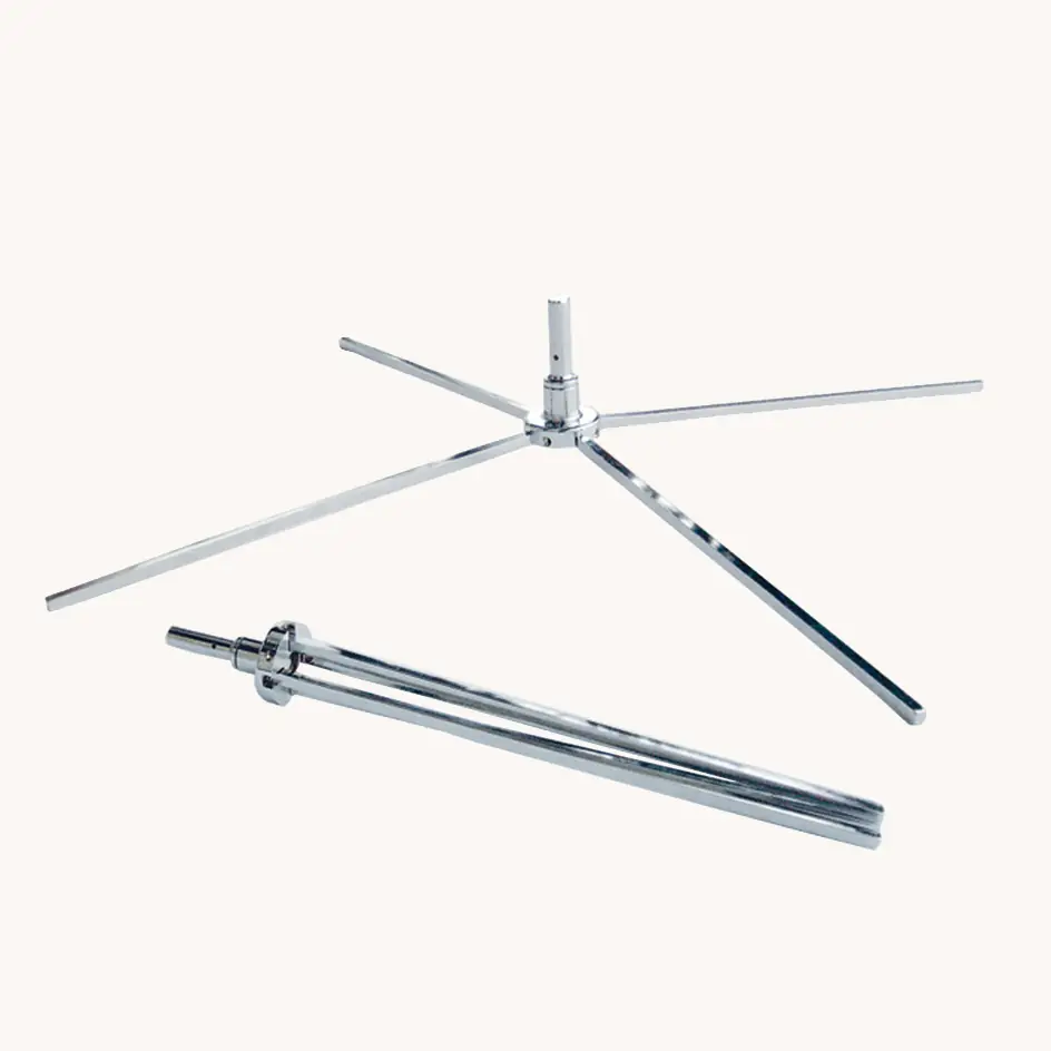 Polished chrome cross base with 360-degree rotating spindle for feather and teardrop flags