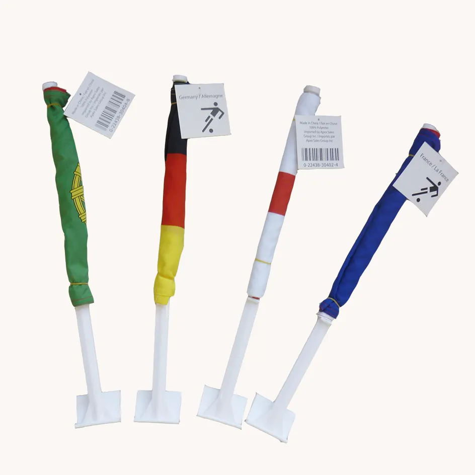 Retail-packed custom car flags with branded hang tags for Germany, France and Italy football supporters