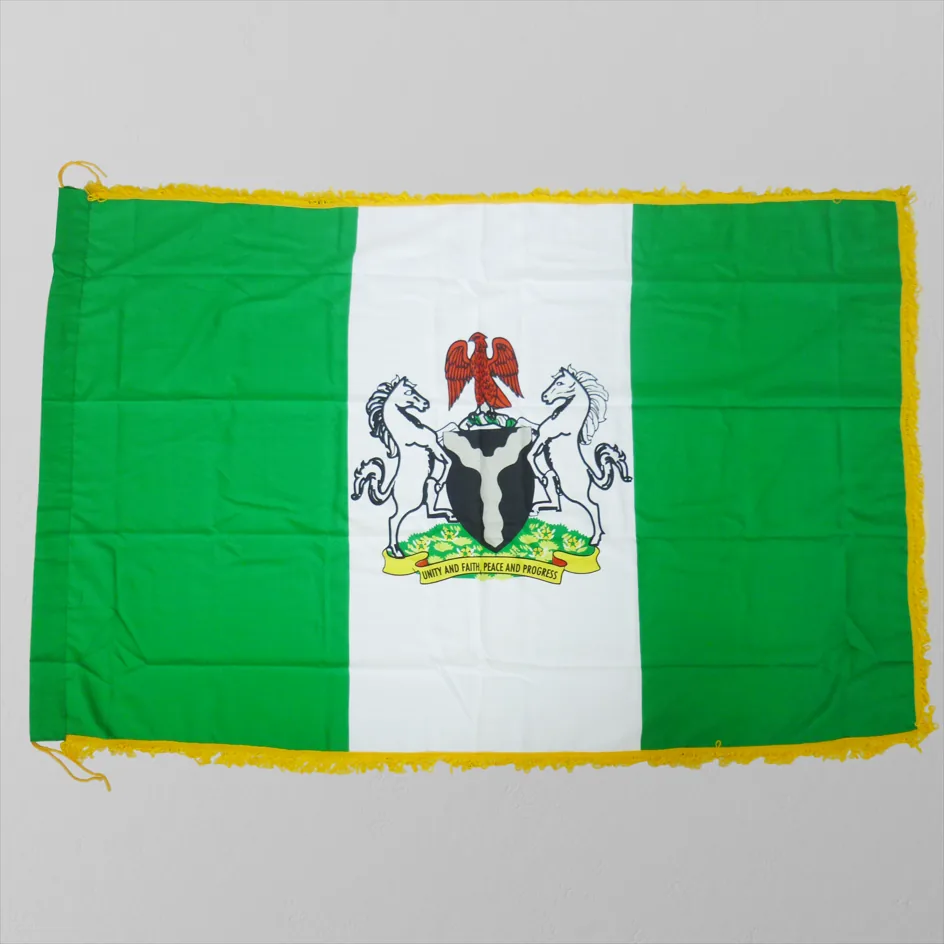 Custom tassel banner with gold fringe in Nigeria flag design