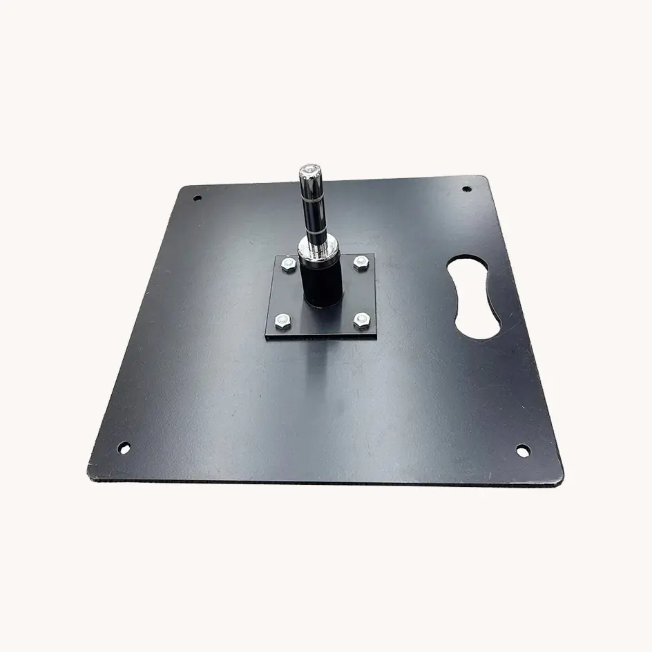 Heavy-duty black steel square base with rotating spindle and carry handle for outdoor feather flags - WOLFLAG